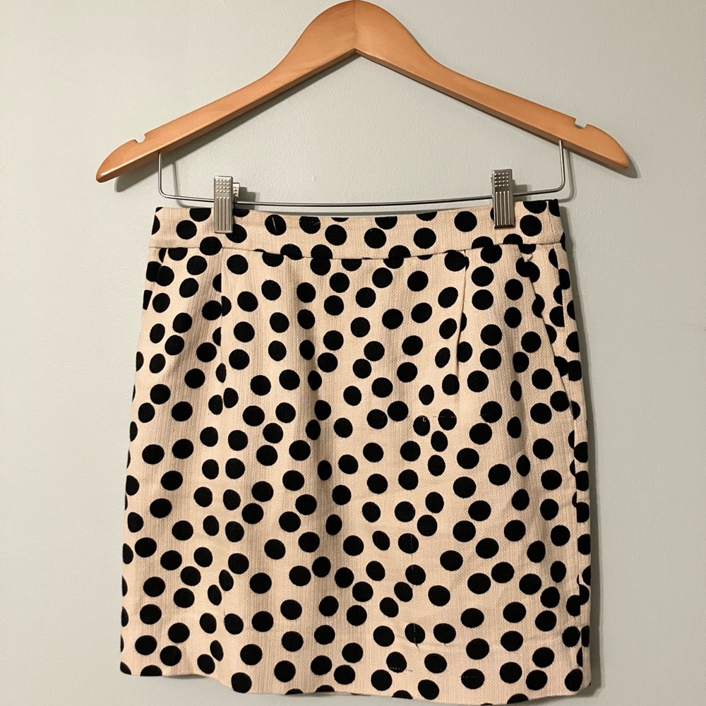 J. Crew Black and Cream Polka Dot Pencil Skirt (0)